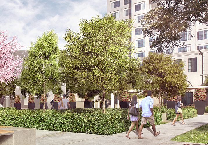 Rendering of renspace in front of the building
